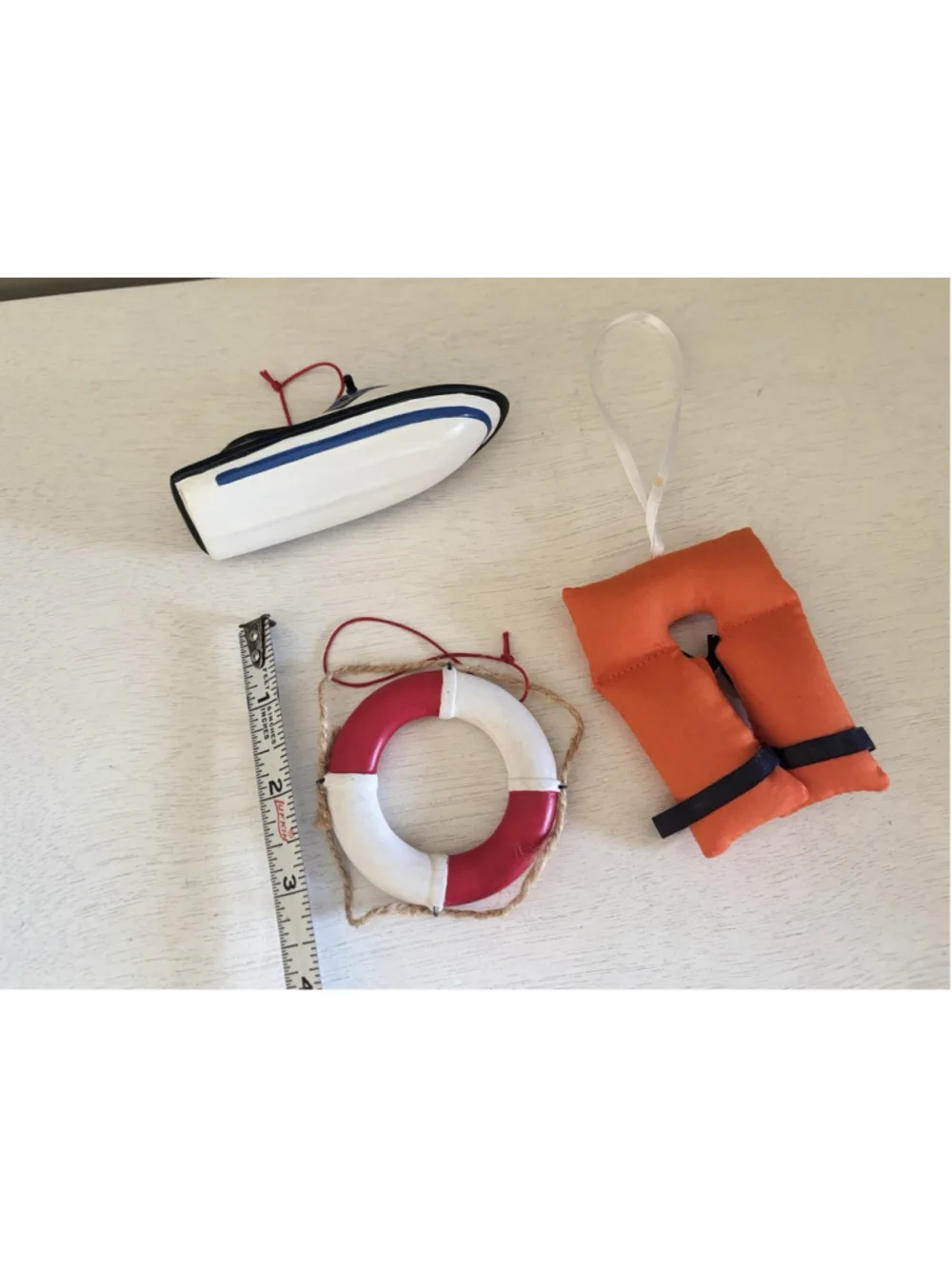 Vtg Nautical Christmas Ornaments / Miniatures Doll Accessories Life Ring Jet Ski